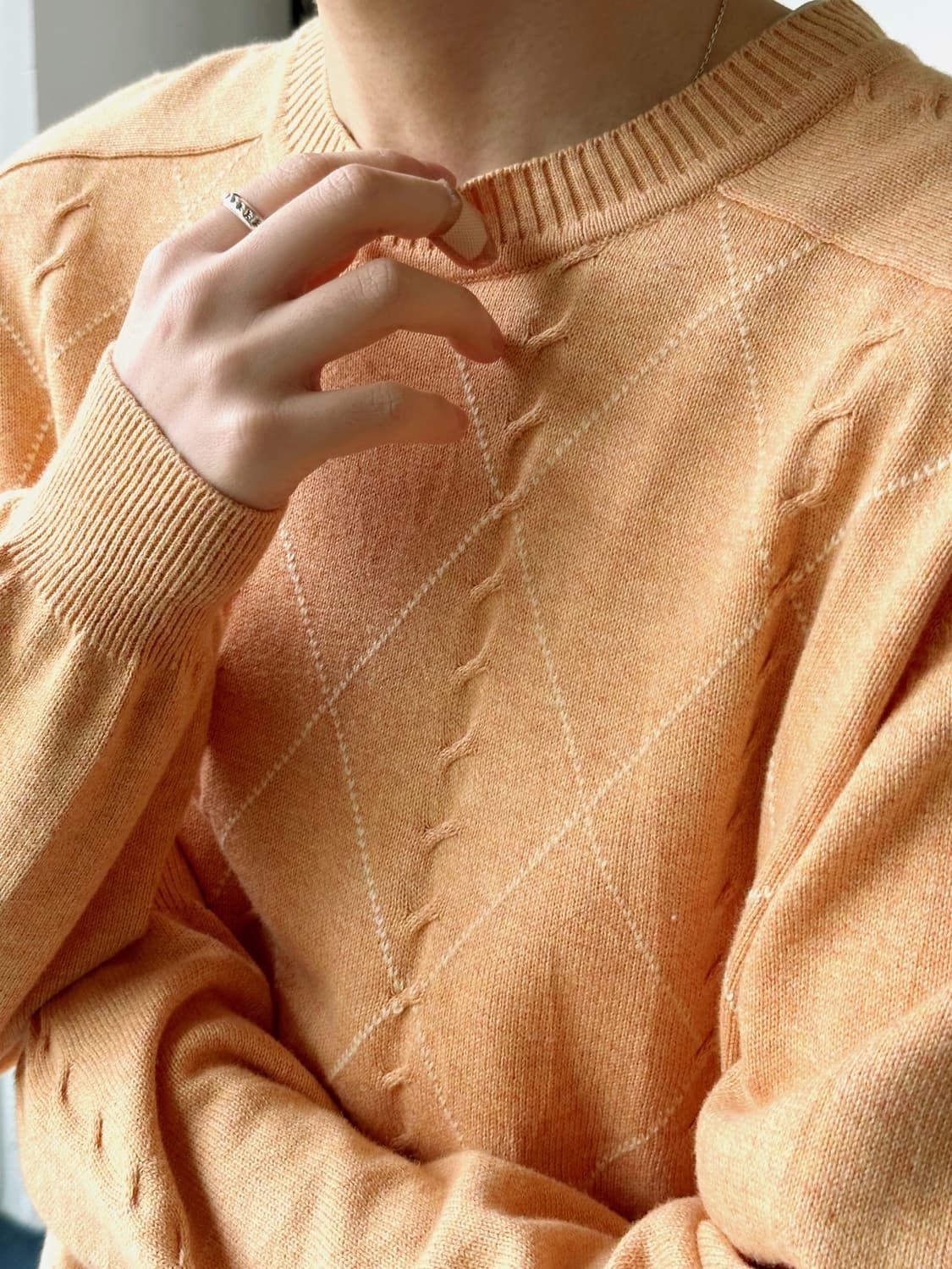 Cotton patterned stitch crew neck knit P 상품이미지4