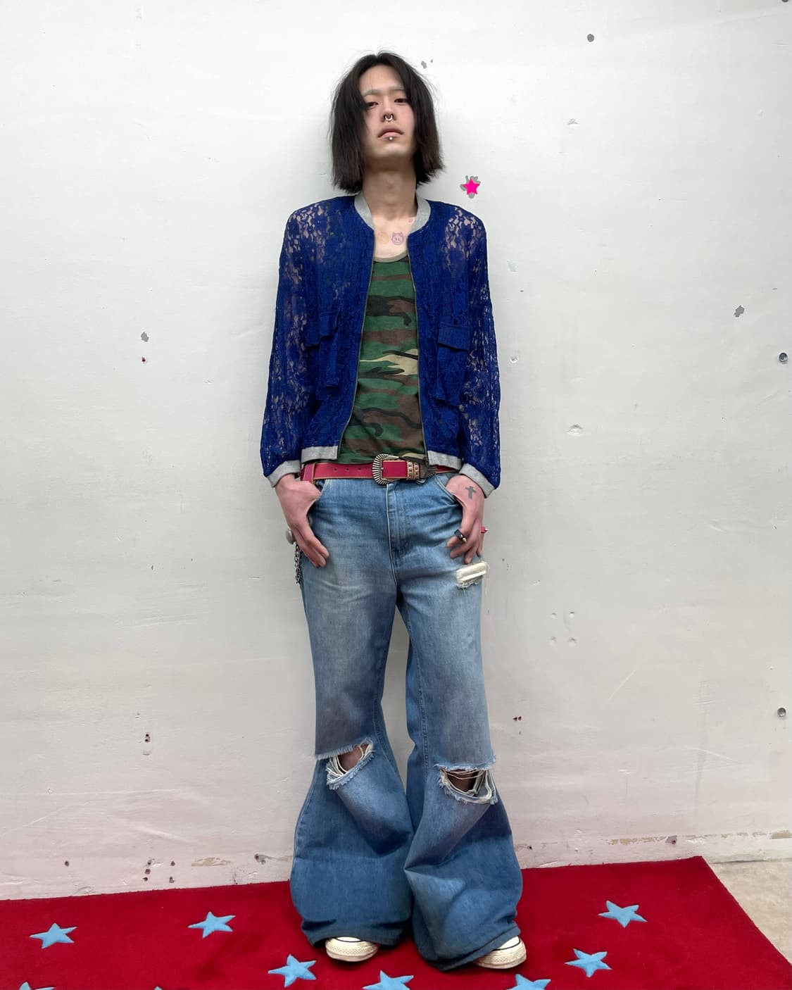 Navy Flower Mesh Big Pocket Zip-Up 상품이미지6