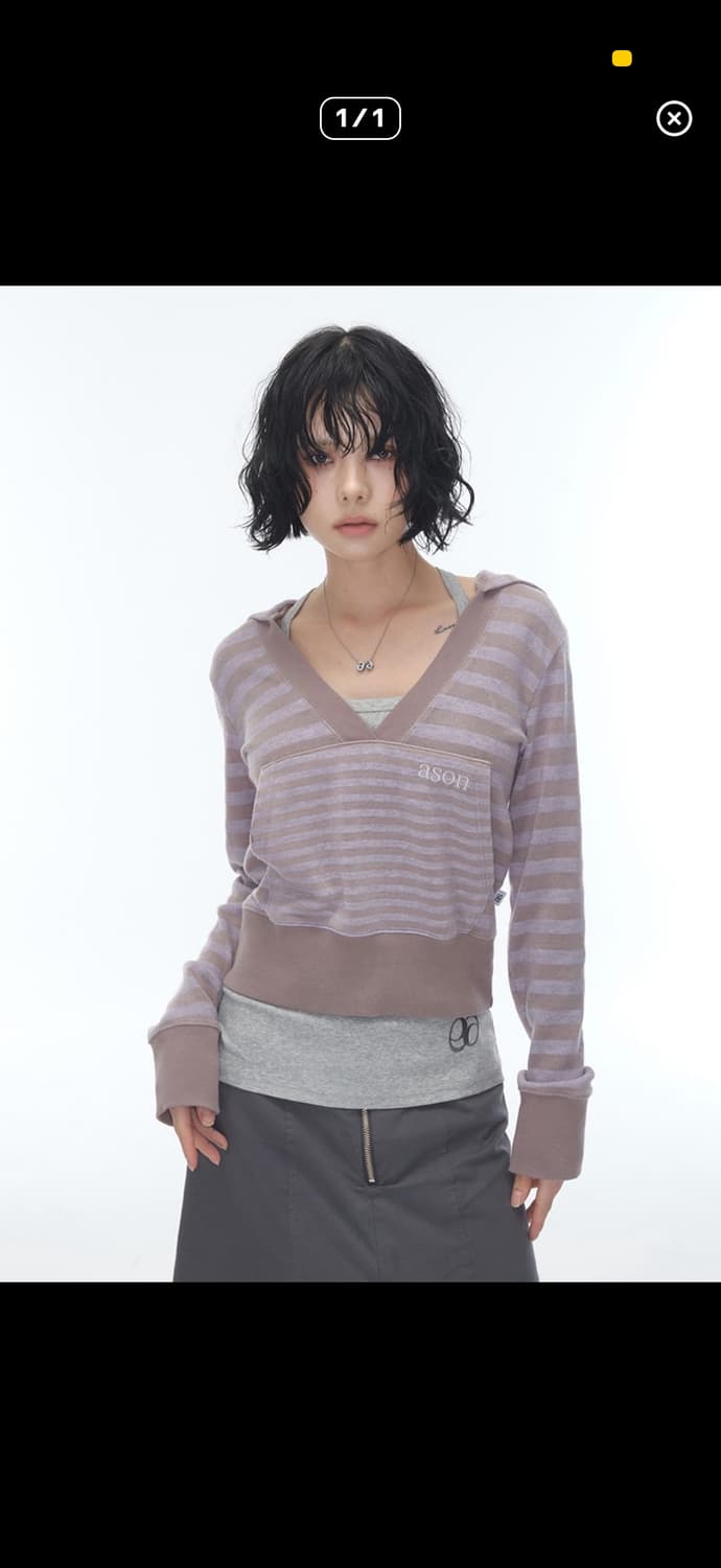 애즈온 릴리 스트라이프 후드 퍼플 상품이미지1