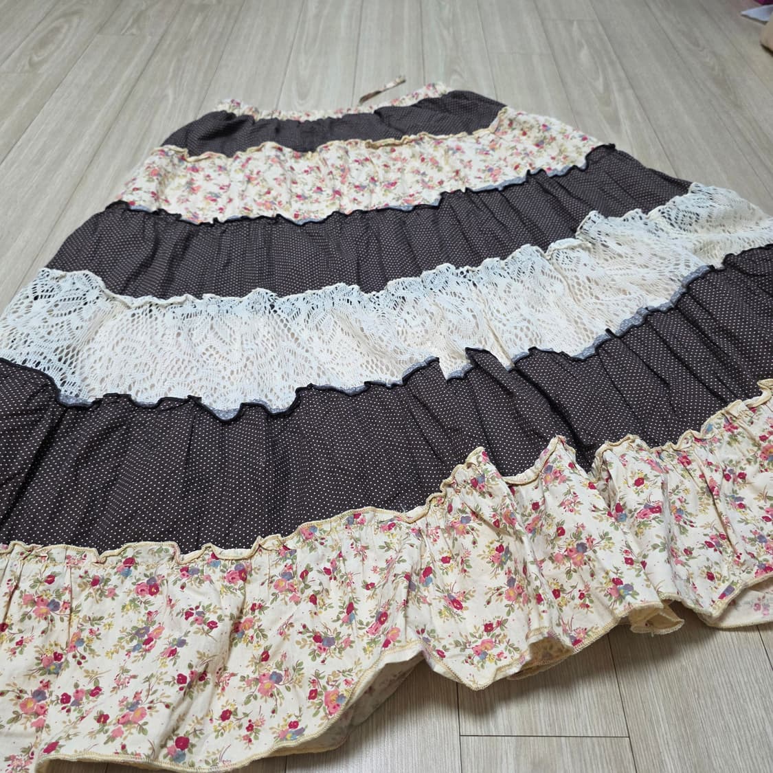 하구미 모리걸st 패치워크 캉캉 밴딩 롱스커트 상품이미지3