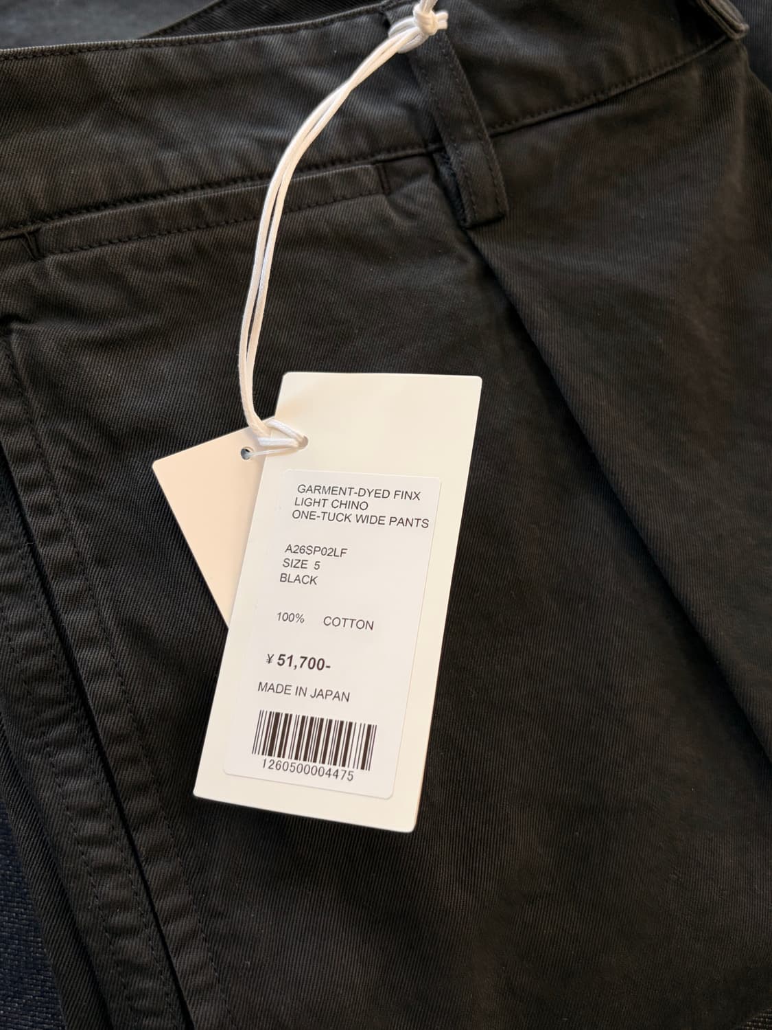 오라리 가먼트 다이드 핀스 라이트 치노 원턱 와이드 팬츠 블랙 / 5 상품이미지2