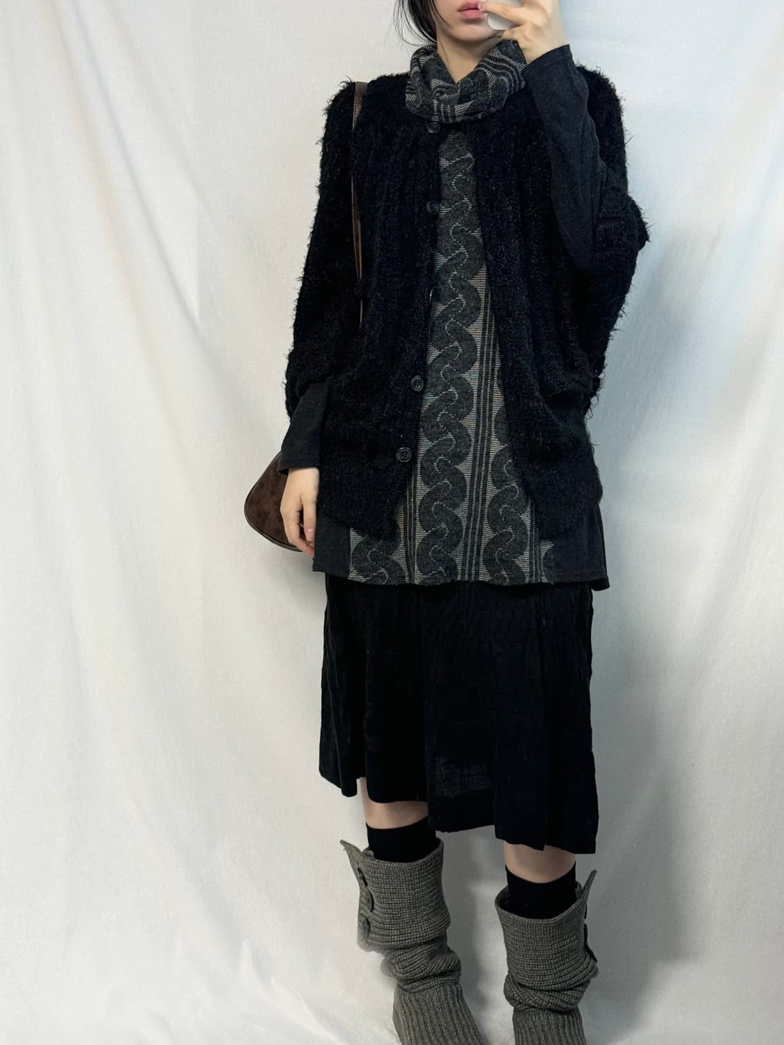 케이프 폴라 니트 원피스 스커트 3pcs SET 상품이미지7