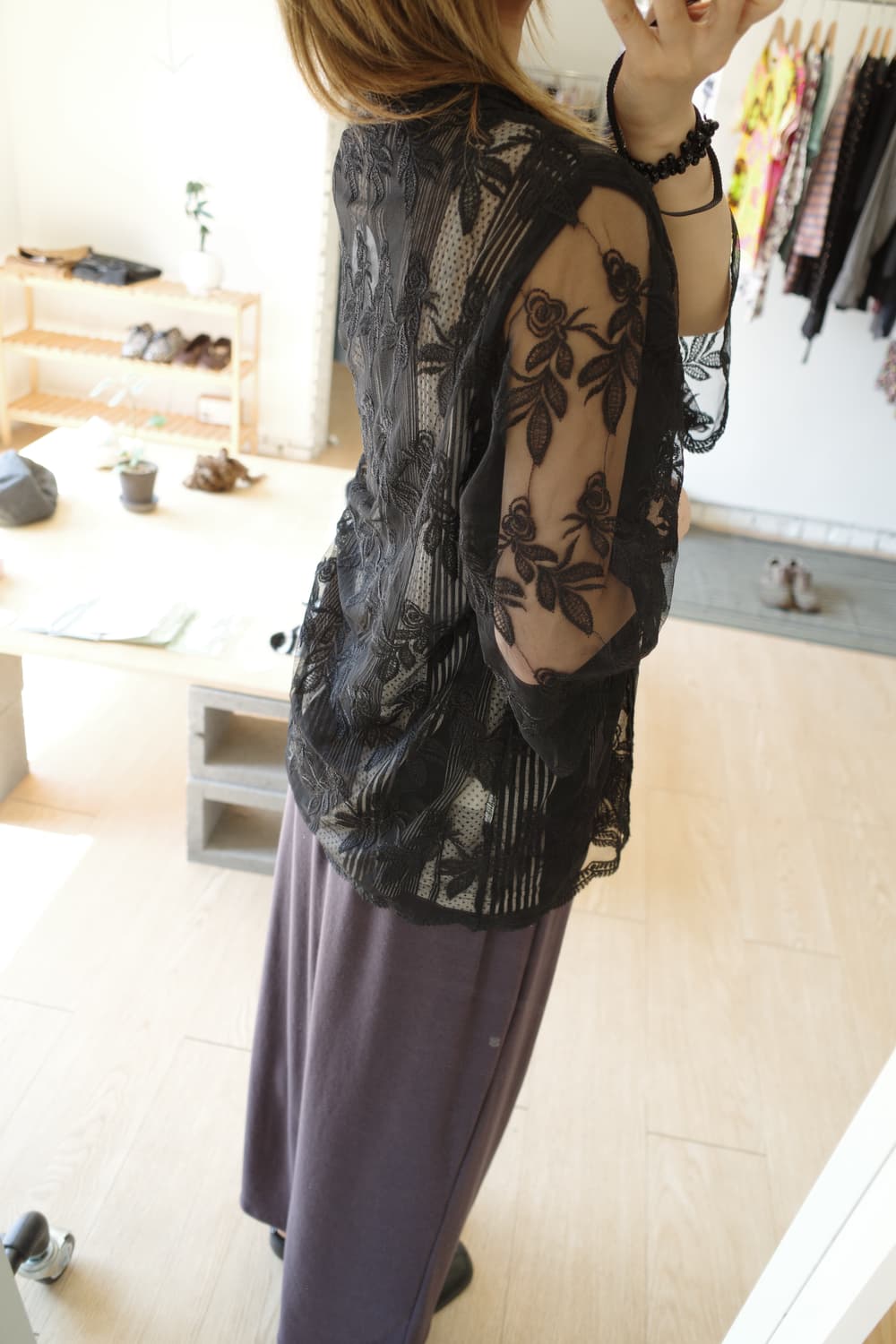 Black flower see-through cardigan  상품이미지2