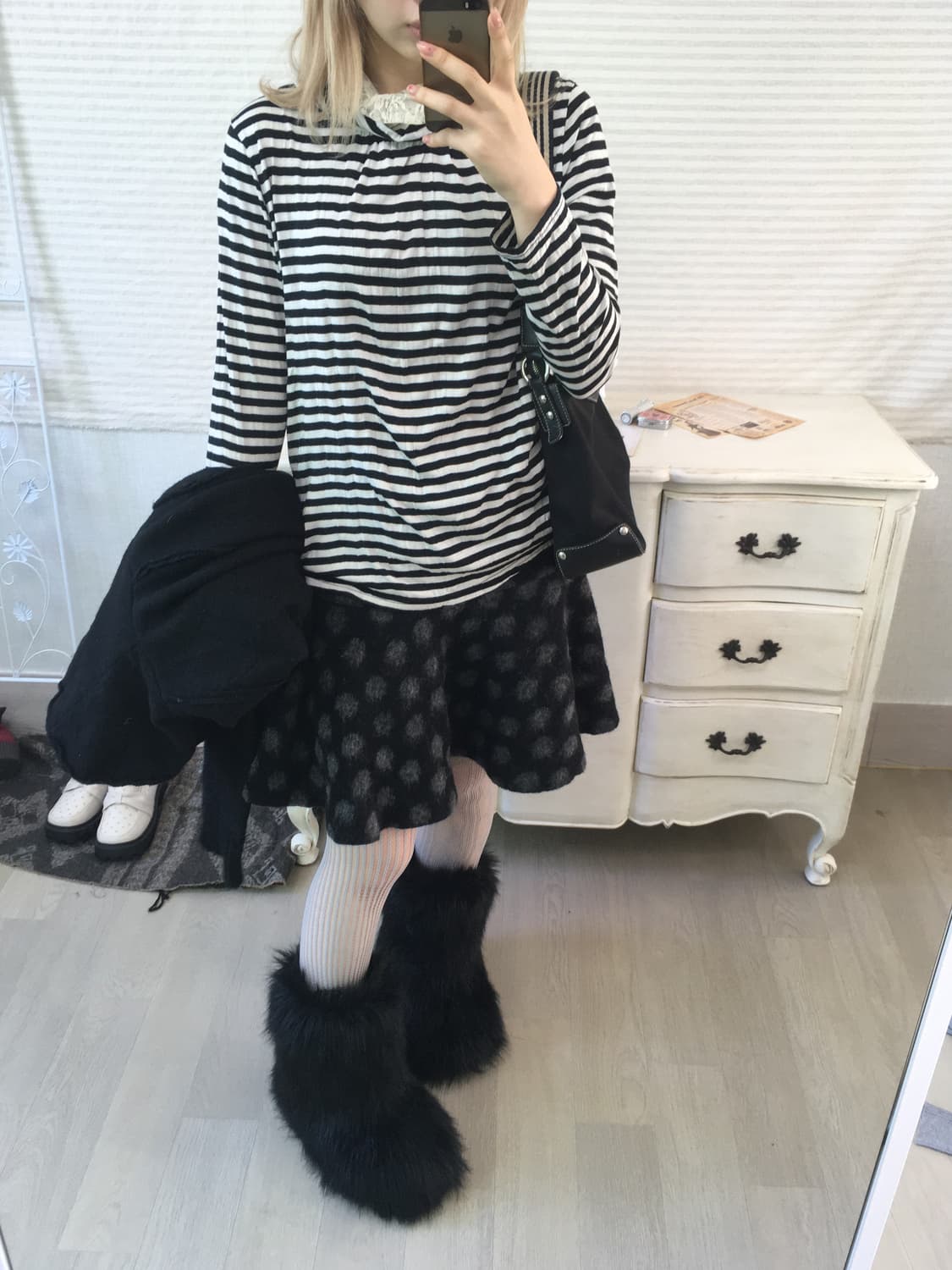 jpn vintage black charcoal dot wool sk 상품이미지4