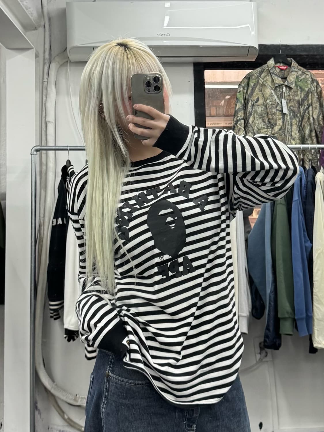 베이프 스트라이프 컬리지 롱슬리브 상품이미지1