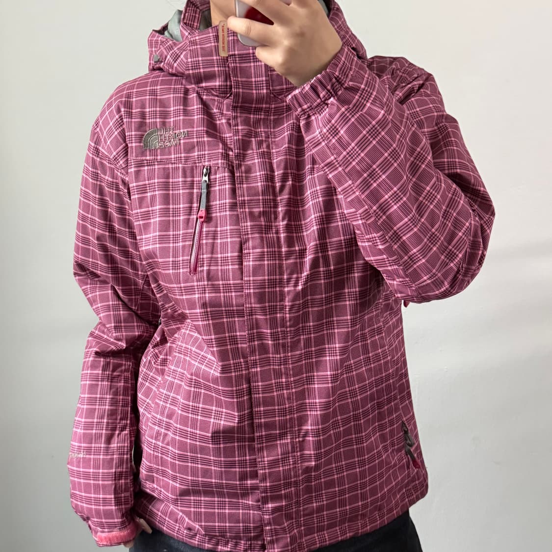 [L] 노스페이스 우먼 핑크 체크 점퍼 상품이미지1