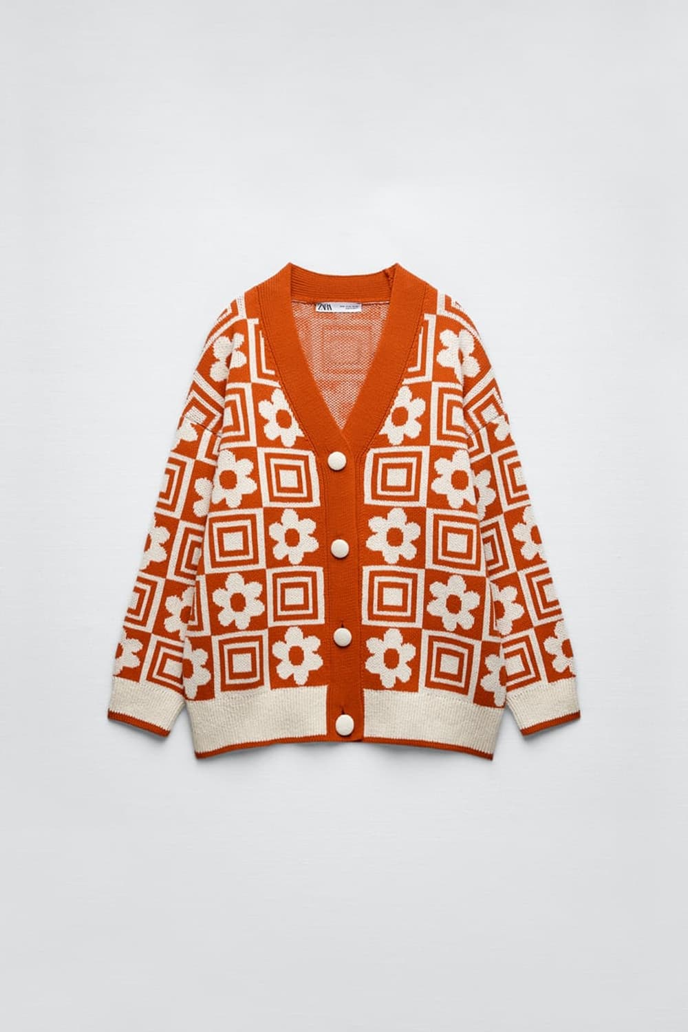 자라 플라워 패턴 오렌지 니트 가디건 S사이즈 55~77 상품이미지2