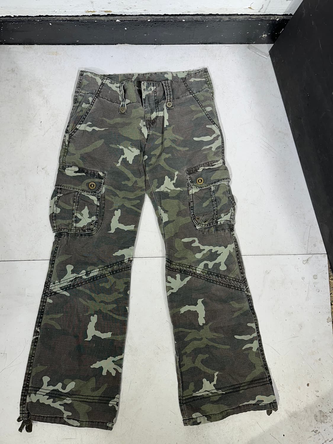 JPN 일본 빈티지 밀리터리 카모 부츠컷 로우라이즈 카고 팬츠 M 상품이미지8