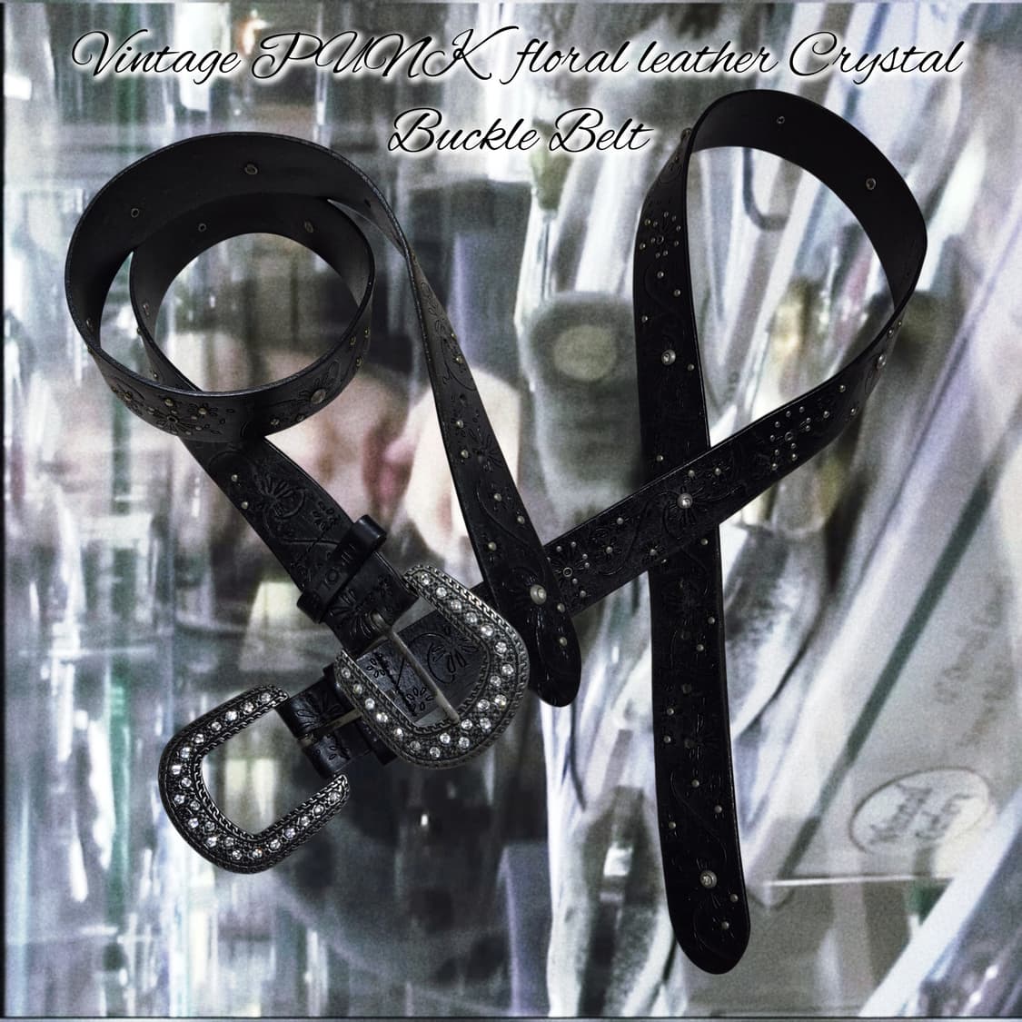 Vintage PUNK floral leather Crystal Buck 상품이미지1
