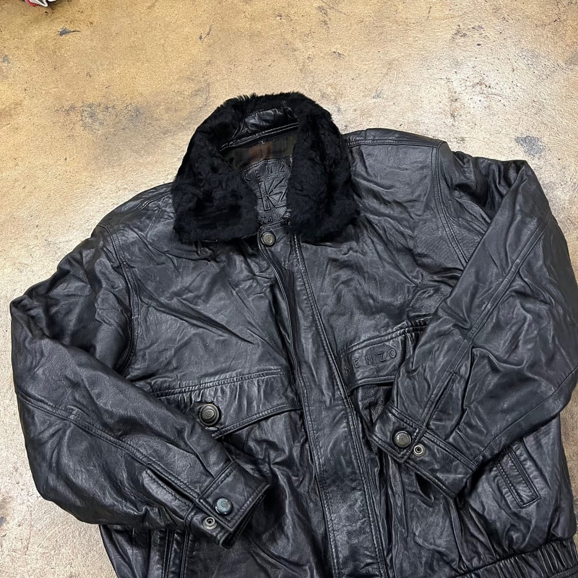 [정품/L] KENZO 겐조 블랙 가죽 무스탕 자켓 b19 상품이미지1