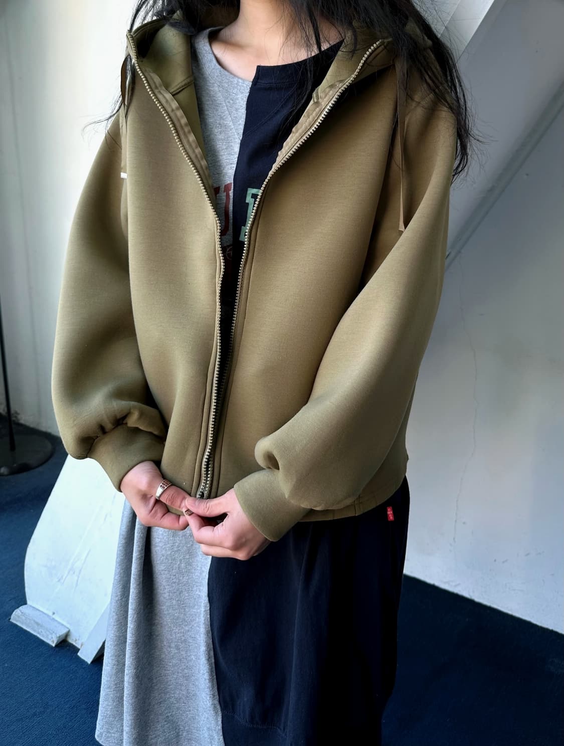 High gauge knitted hood zip parka 상품이미지7