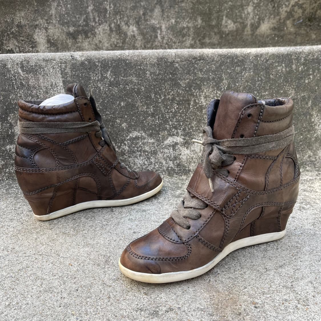 [38] ASH 닥크 브라운 레더 웨지힐 스니커즈 (245) 상품이미지5