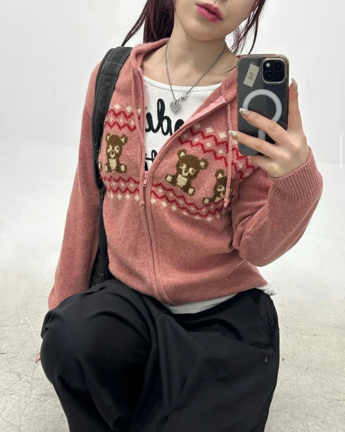 Teddy Bear Embroiddered Knit Zip-Up 상품이미지2