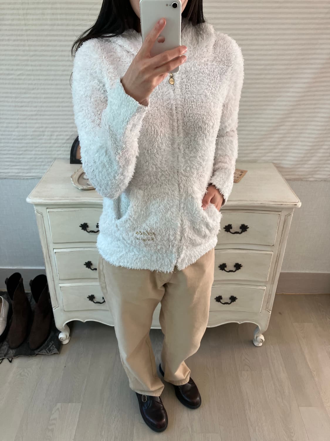 jpn vintage 화이트 후드 플리스 y2k 스트릿 갸루 펑키 상품이미지5