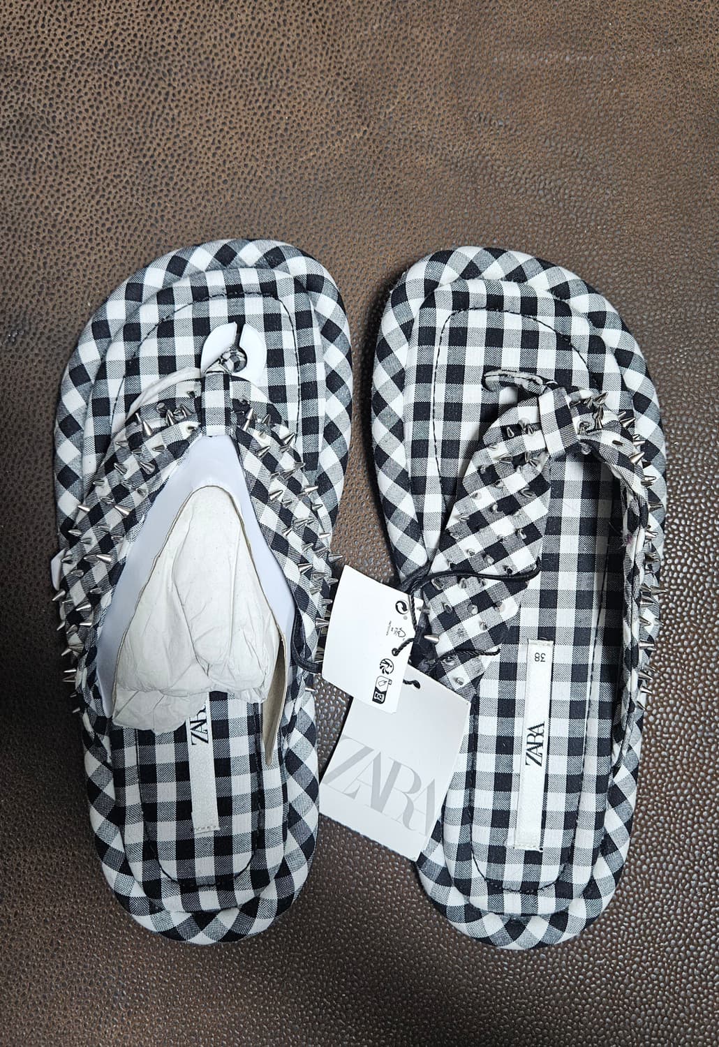 자라 체크원단 스터드 쪼리 슬리퍼(38) 새상품 상품이미지2