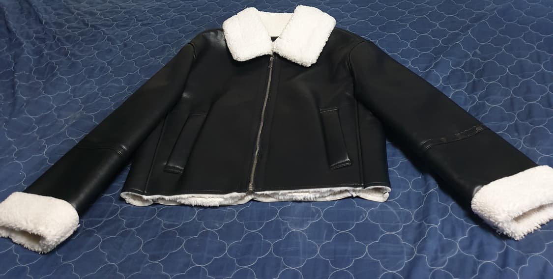 미쏘 레더가죽 크롭 무스탕 블랙 (S) 상품이미지1