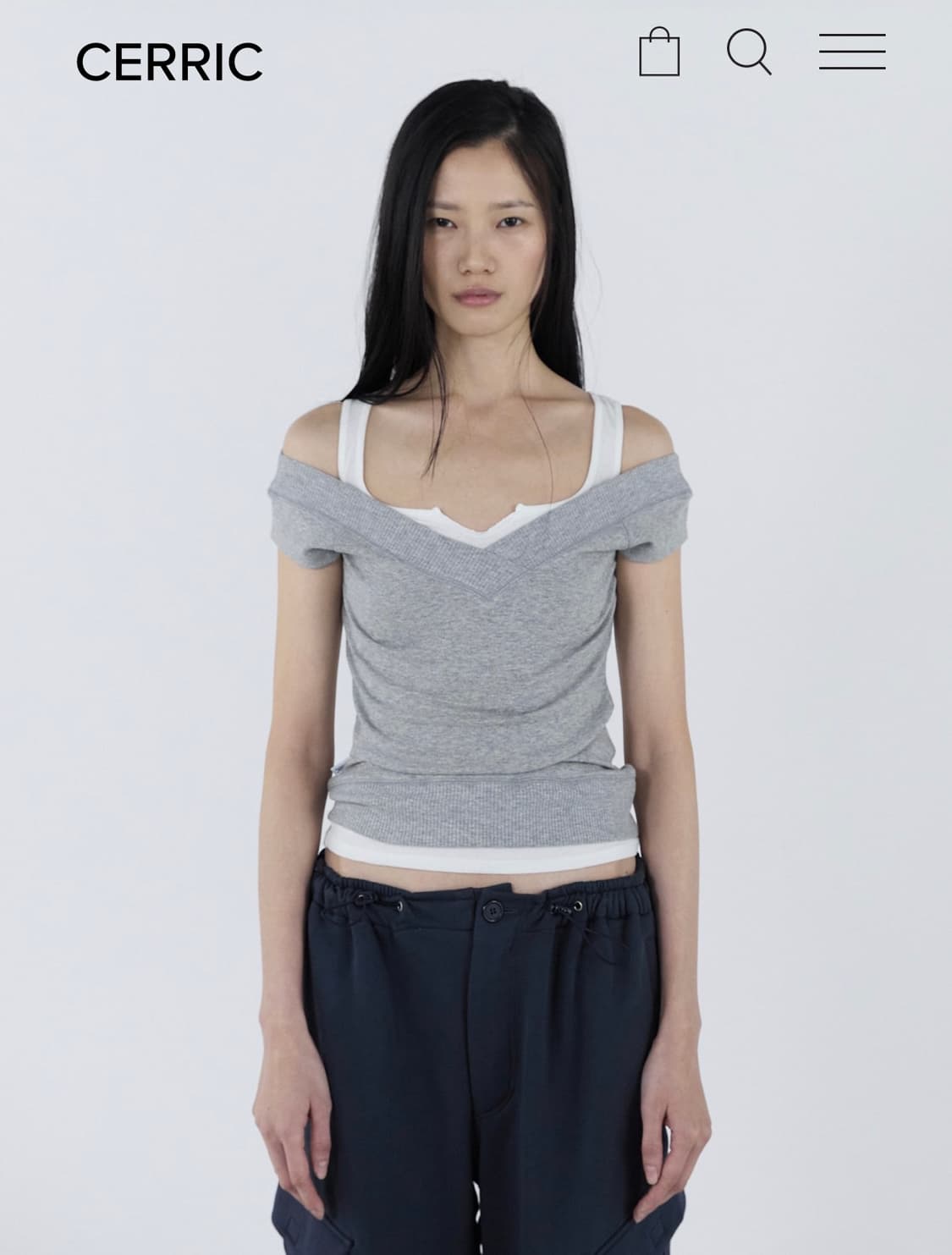 세릭 V-Neck Rib Top Gray 상품이미지1