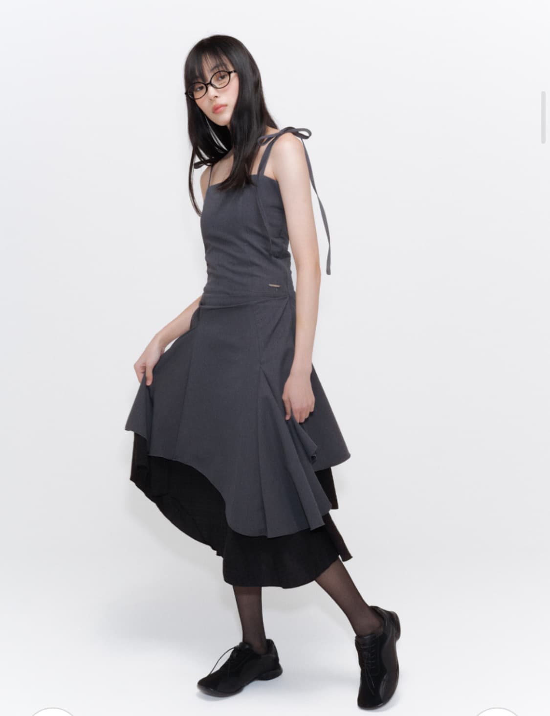 미세키서울 언발란스 레이어드 원피스 차콜 상품이미지1
