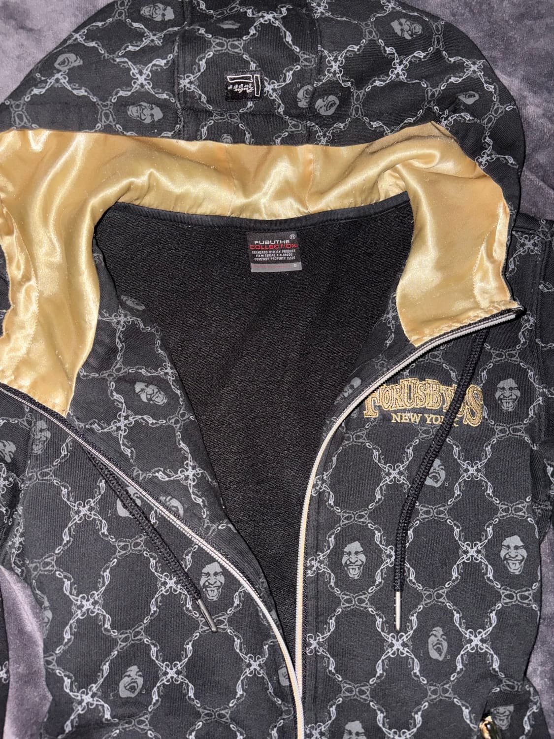 FUBU y2k깔 골져스 고급 골드 블랙 고딕 패턴 후드집업 져지 상품이미지6