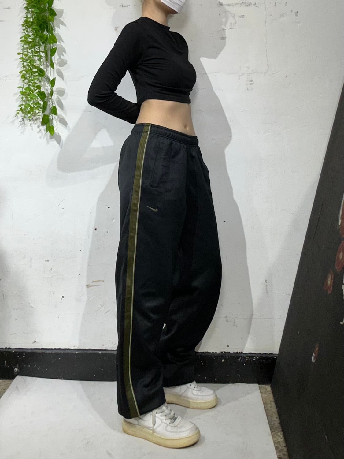 나이키 블랙 카키 사이드 라인 와이드 추리닝 바지 트레이닝 팬츠 L 상품이미지1