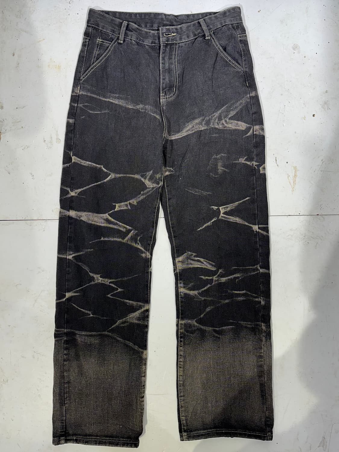 일본 빈티지 패턴 워싱 와이드 스트릿 와이드 흑청 데님 청바지  상품이미지4