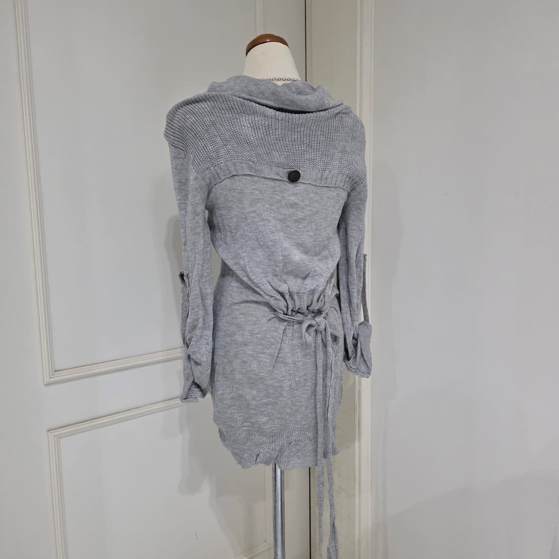 빈티지)y2k 오네갸루st 로맨틱 그레이 걸리쉬 리본 니트 롱 가디건 상품이미지3