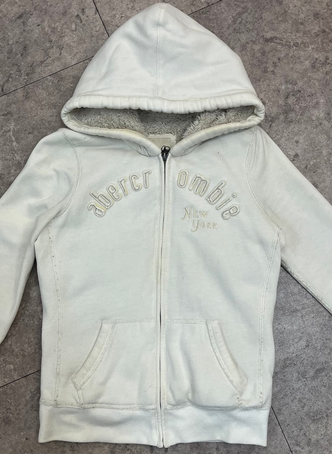 아베크롬비 양털 후드집업 화이트 키즈 L #csz2643 상품이미지5