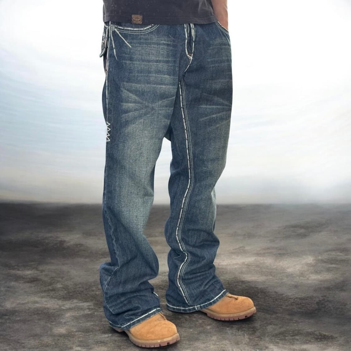 라구나비치 스컬 고딕 스티치 플레어 부츠컷 데님 팬츠 상품이미지2