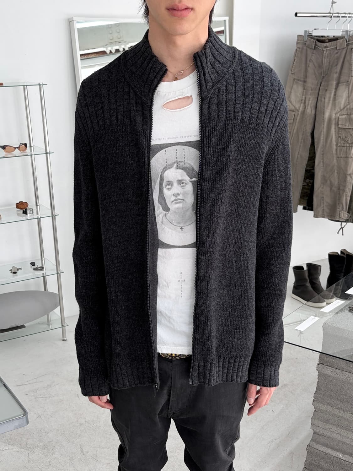 캘빈 클라인 리브드 니트 집업 상품이미지1