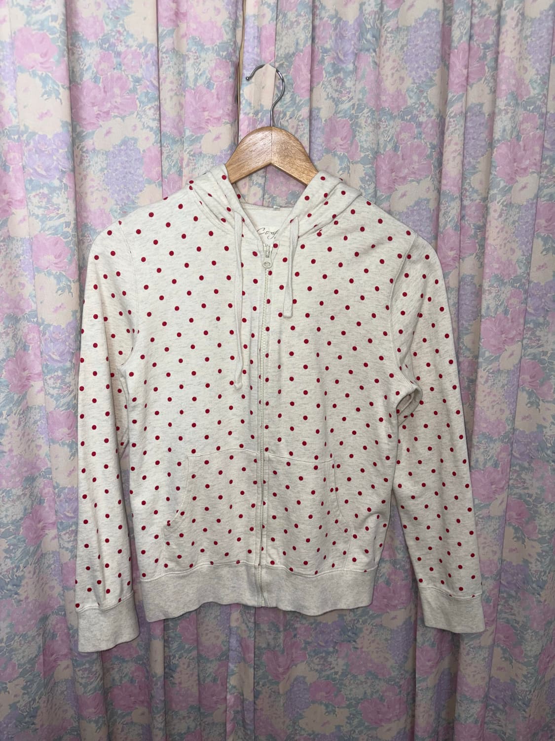 오트밀 레드 도트 후드집업 상품이미지5