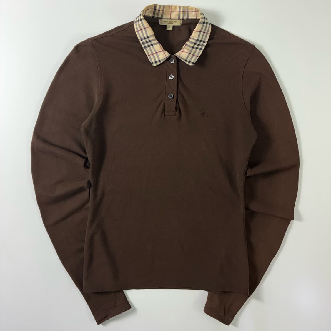 Burberry  버버리 자수 코튼 체크카라 롱슬리브 폴로셔츠  상품이미지1