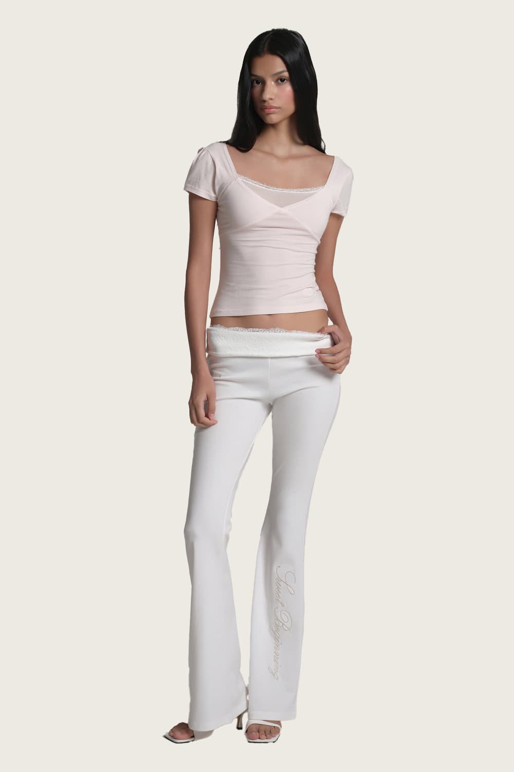 Kleesier Lace tea bootscut pants white 상품이미지1