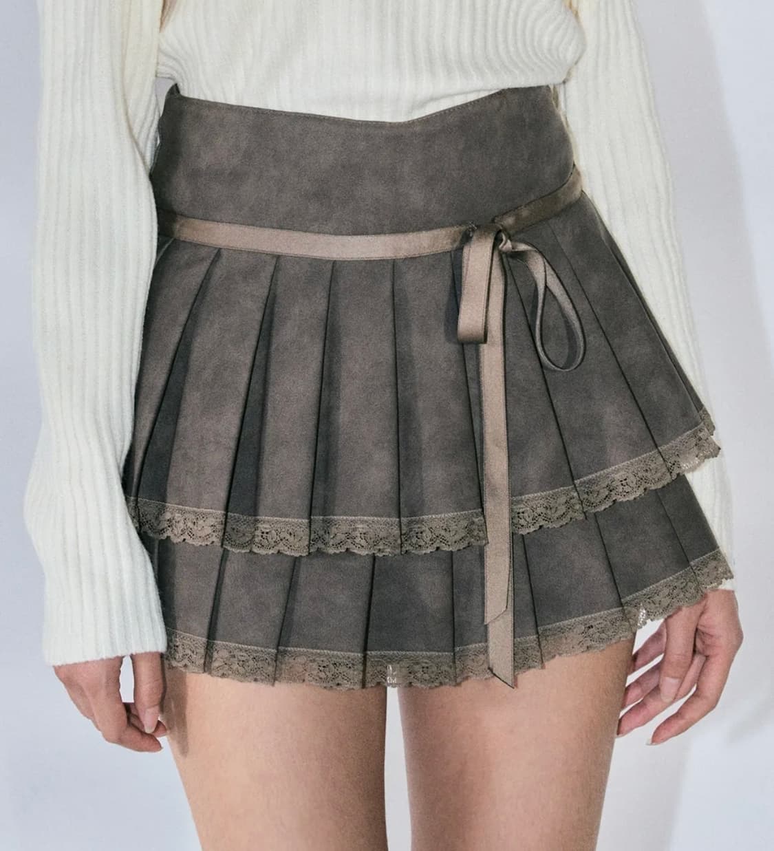 zeroplanet 제로플래닛 클레어 비건 레더 플리츠 스커트 브라운 상품이미지1