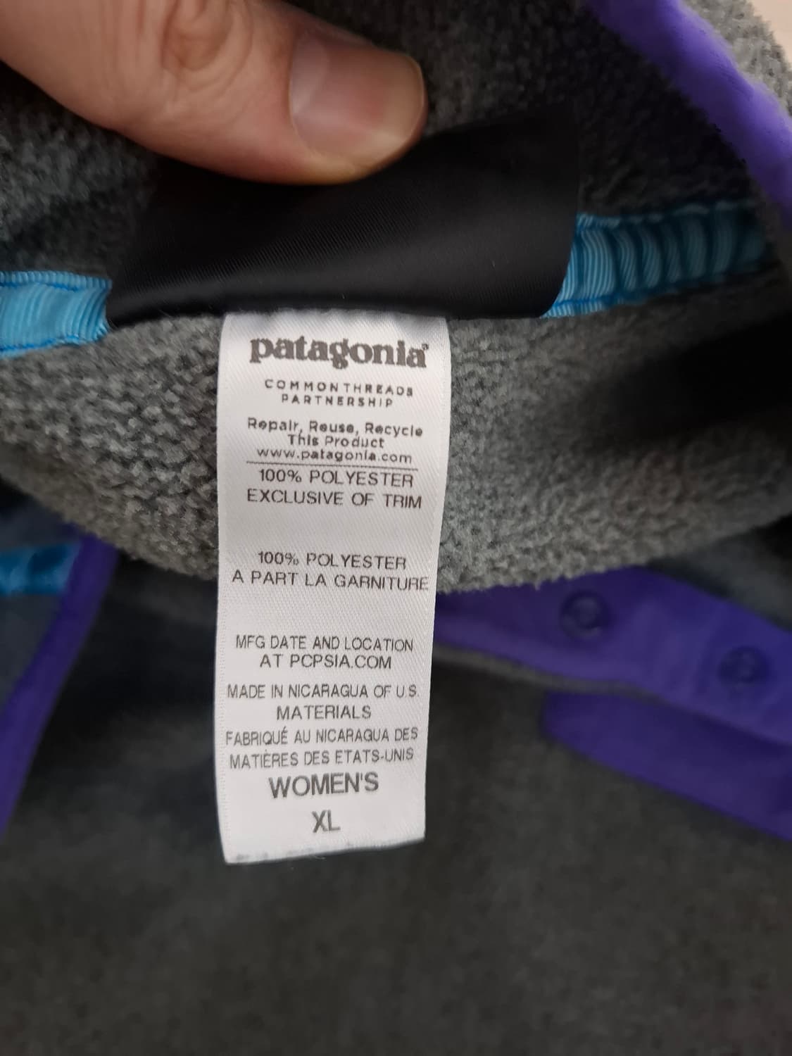 우먼스 XL 파타고니아 신칠라 플리스 그레이/퍼플 풀오버 상품이미지4