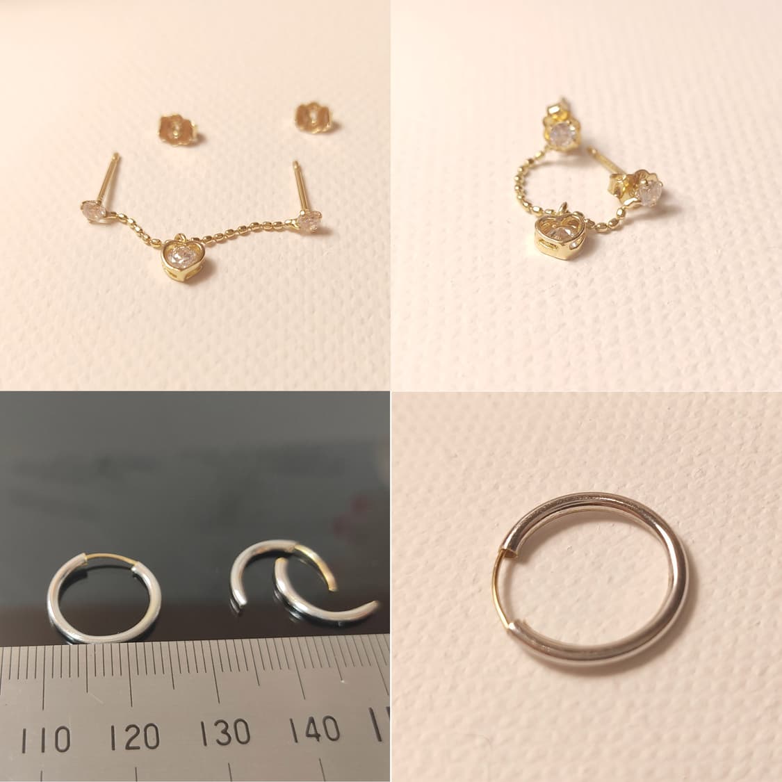 14K 금귀걸이 일괄, 한짝씩, 체인 연결 귀걸이, 피어싱 상품이미지4