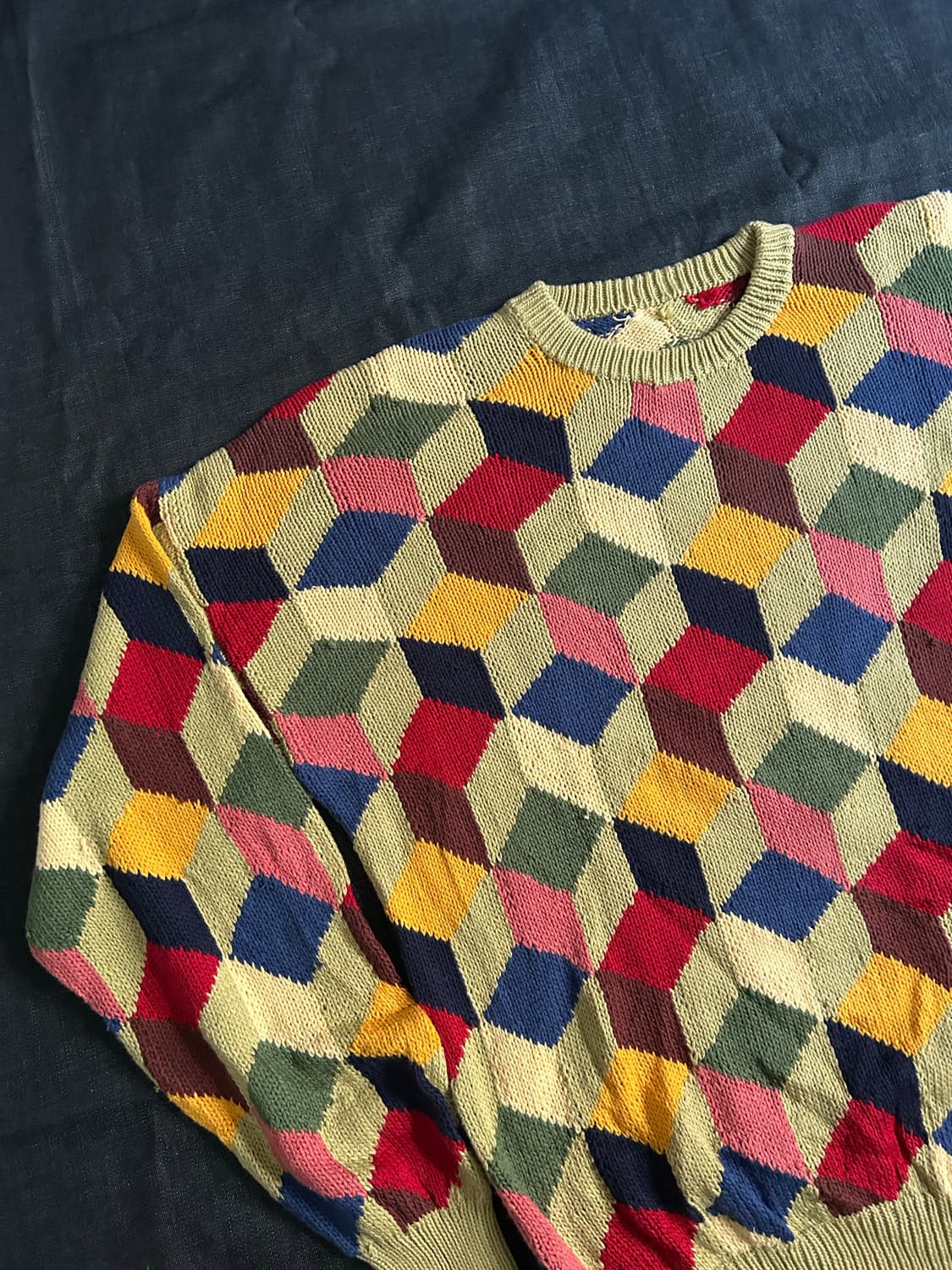 8~90s 빈티지 3D 큐브 패턴 니트 상품이미지2