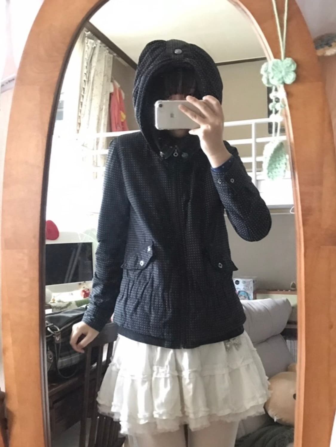 빈티지 도트 패딩 후드집업 상품이미지2