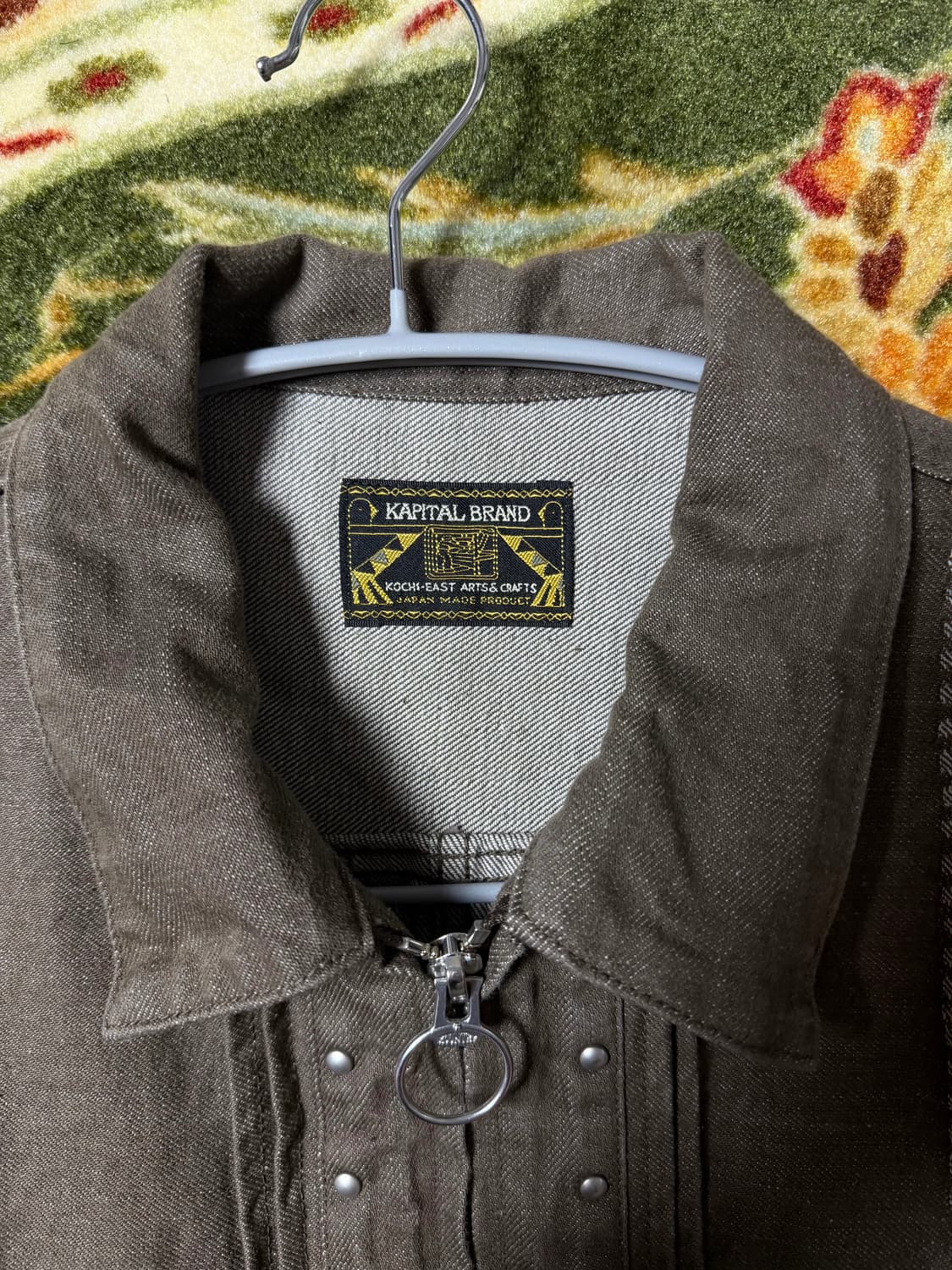 캐피탈 12온즈 야가수리 자카드 데님 치마요 드리즐러 자켓 카키 상품이미지3