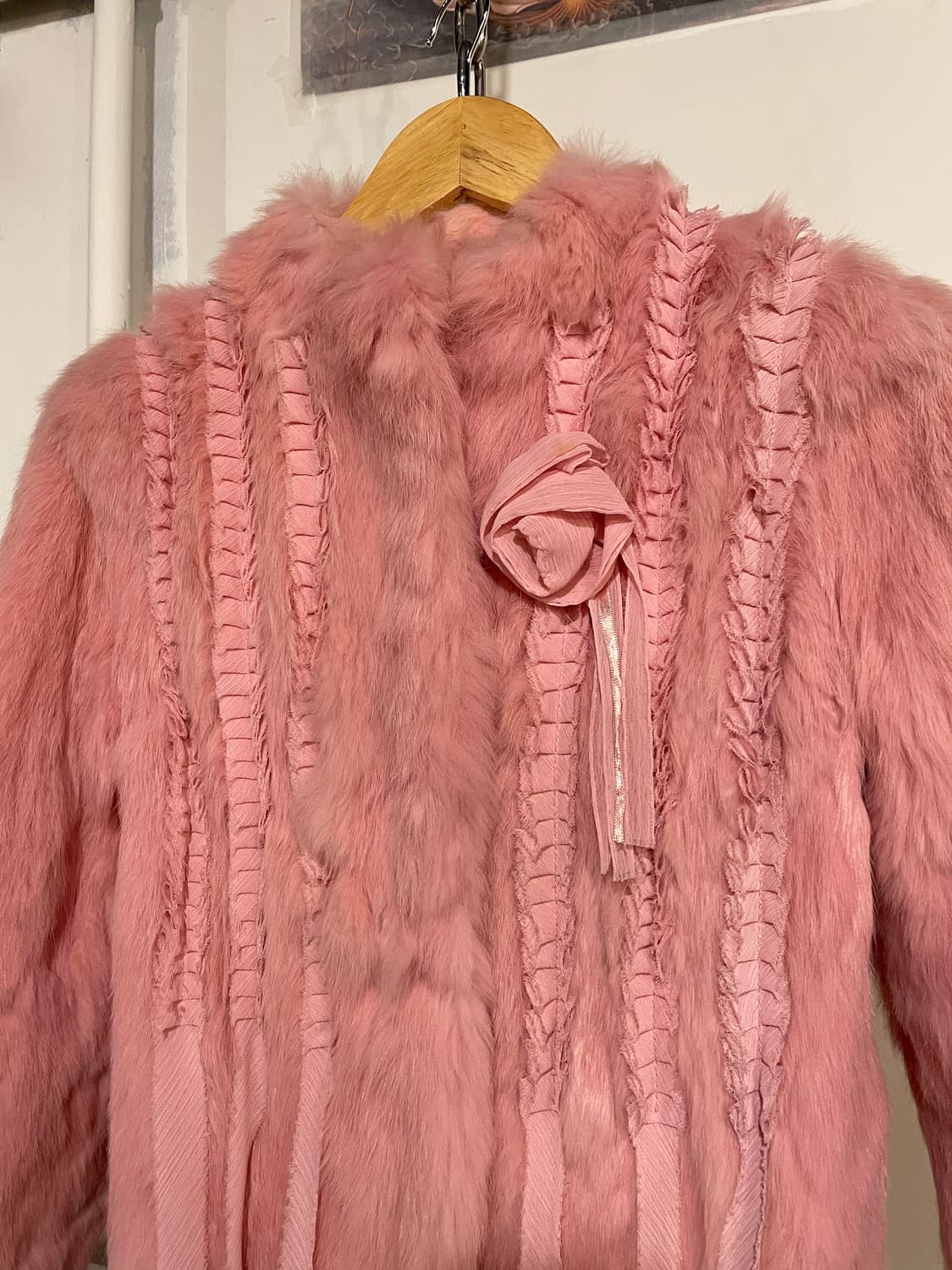 장미 포인트 토끼털 핑크 퍼자켓 갸루 러블리 상품이미지5