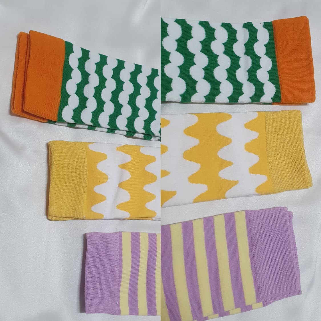 옐로우 퍼플 그린 오렌지 레드 스트라이프 물결 도트 마리메꼬 양말 상품이미지5