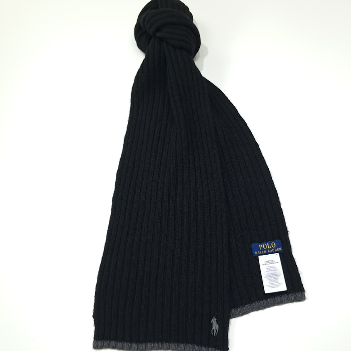 MX395 폴로 랄프 로렌 블랙 & 그레이 투톤 램스울 혼방 리브드 머 상품이미지2