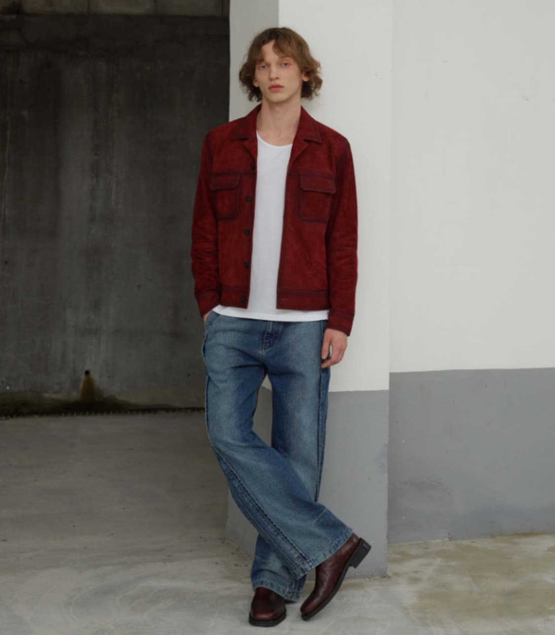 언지미크 / 오일 브러쉬 스웨이드 트러커 자켓 (레드) / L 상품이미지2