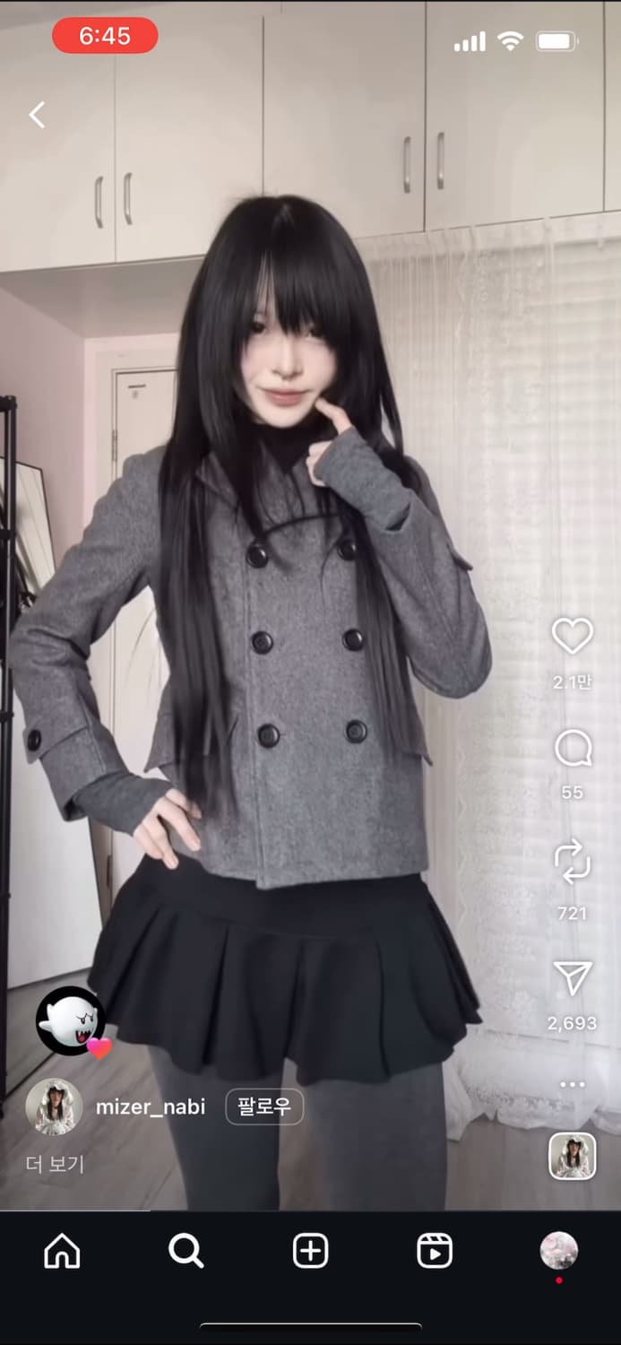 일본 소녀 울 더블 버튼 코트 자켓 그레이 상품이미지2