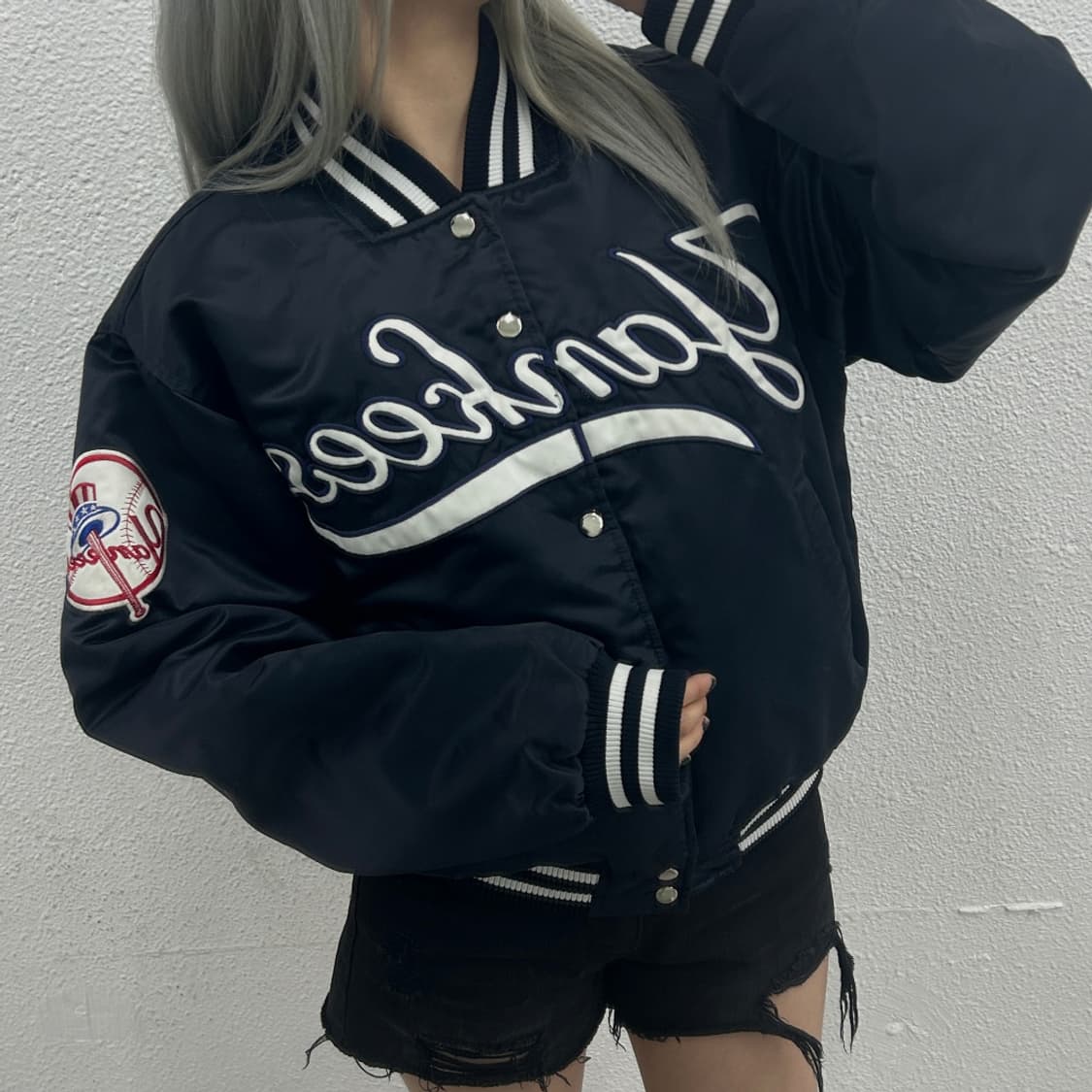 90's 마제스틱 네이비 양키즈 바시티 자켓 S 상품이미지1