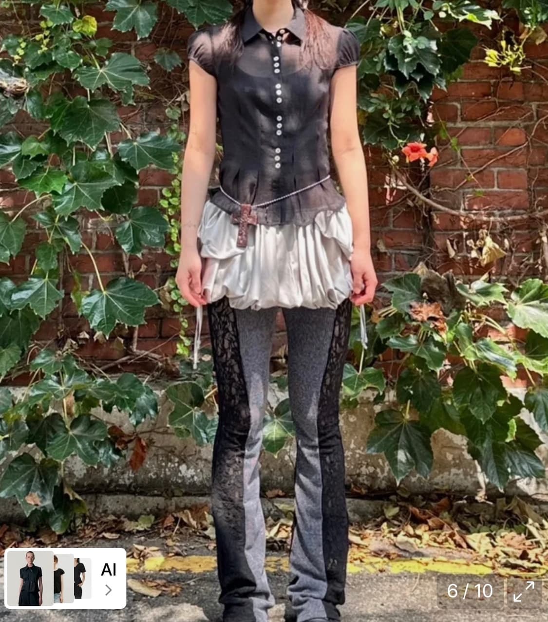 스컬프터 Sheer Pleated Hem Blouse Black 블라우스 상품이미지2