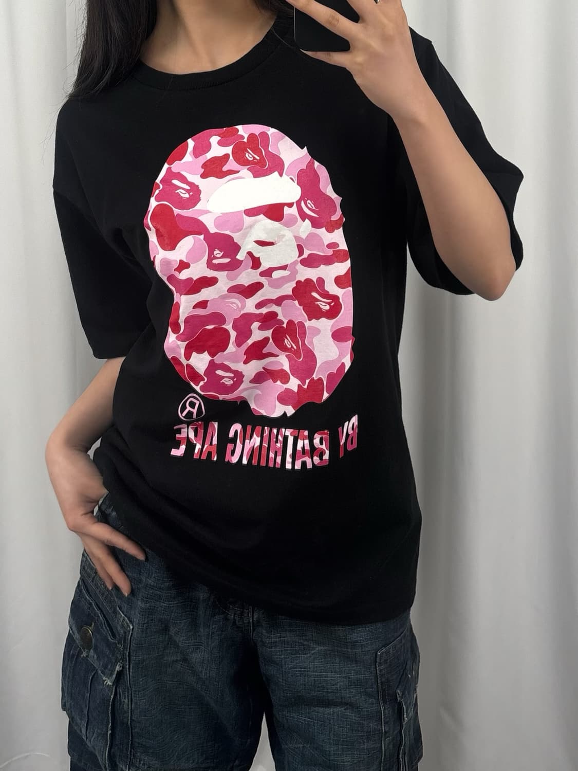 베이프 핑크 ABC 카모 블랙 반팔 상품이미지1