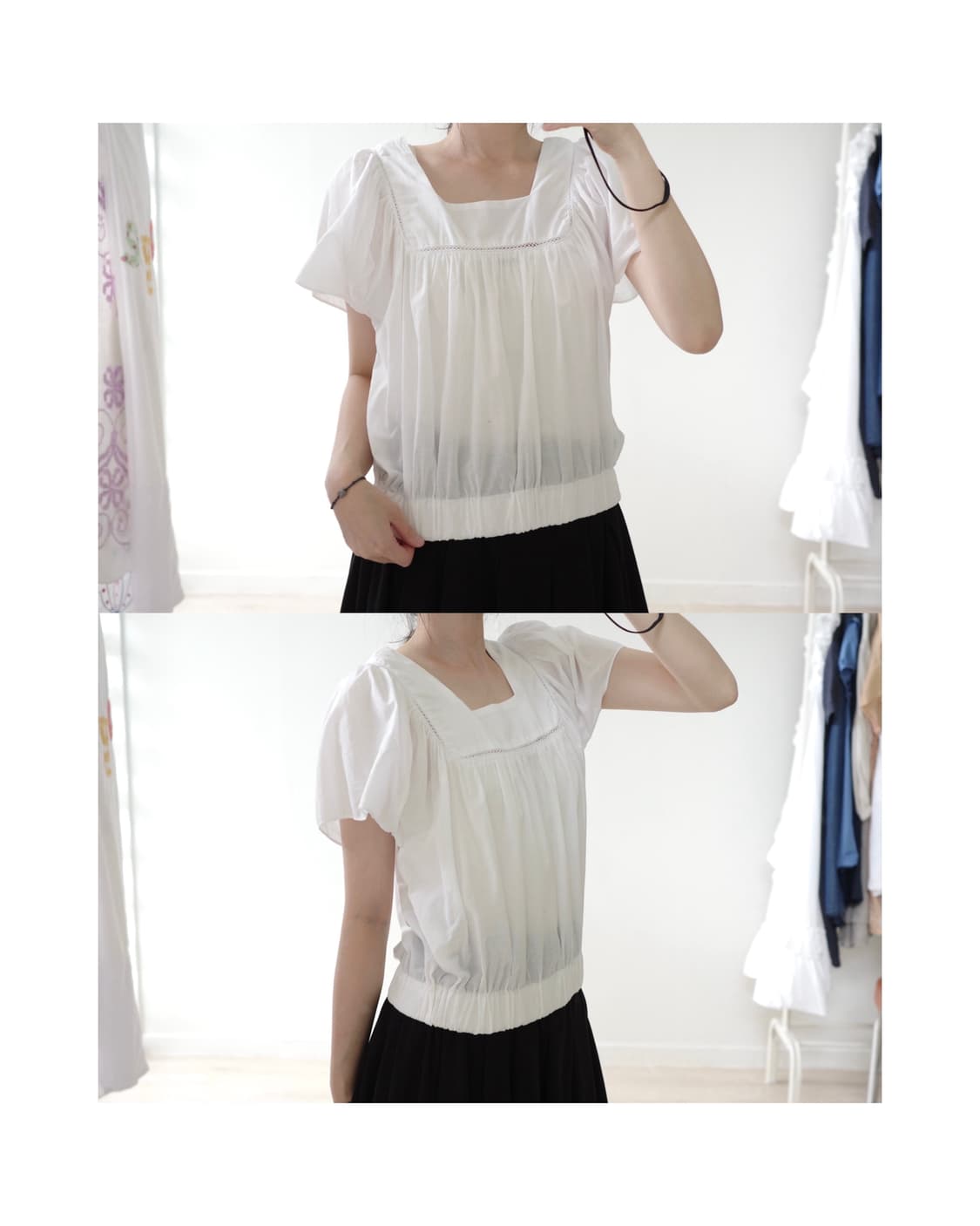 Vintage white shirring blouse 상품이미지1