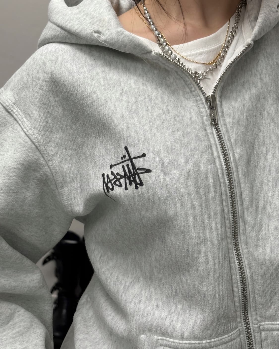 스투시 스탁 빅로고 그레이 후드집업 상품이미지3