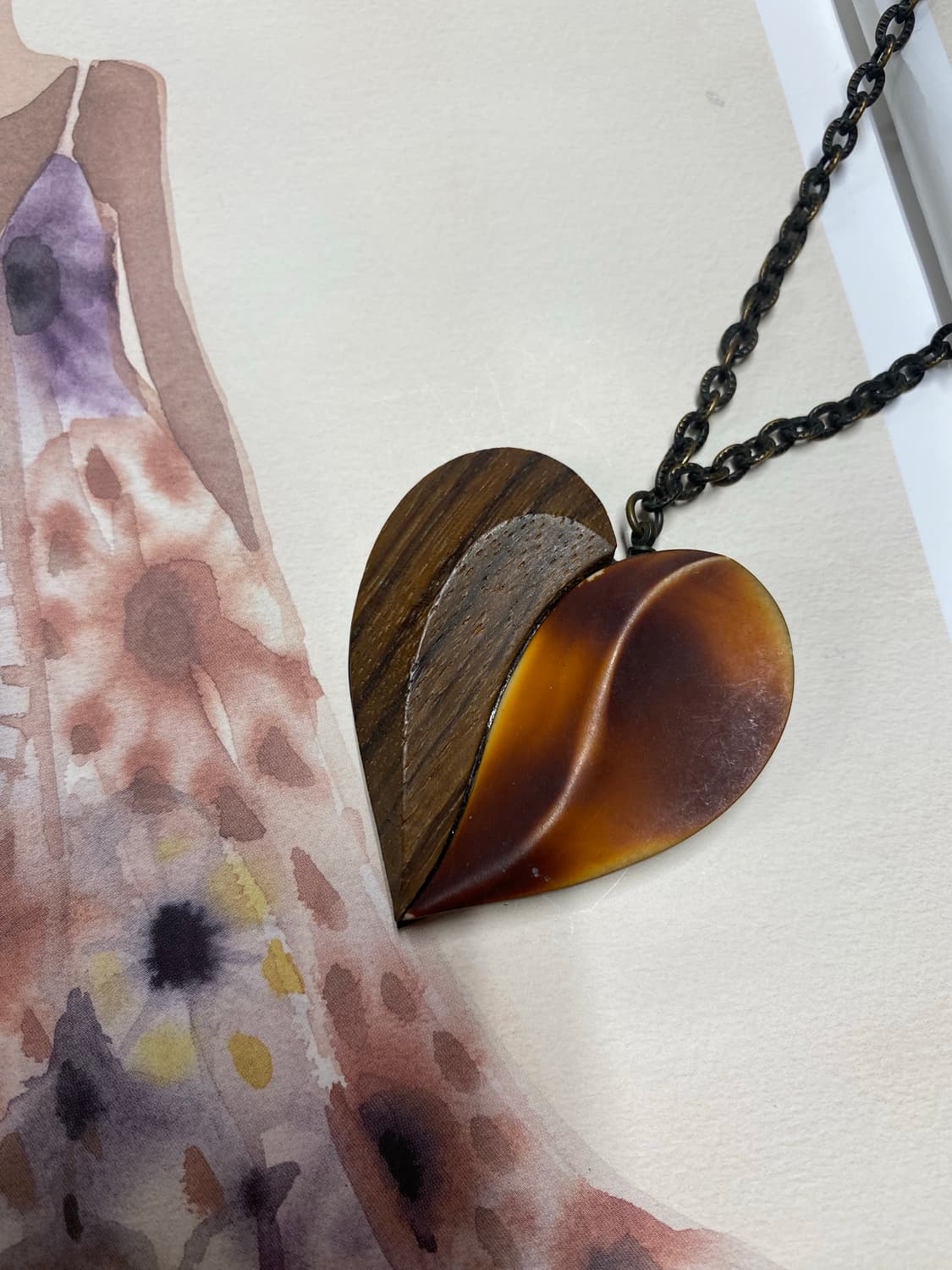 빈티지 우드 하트 롱 체인 목걸이 상품이미지3