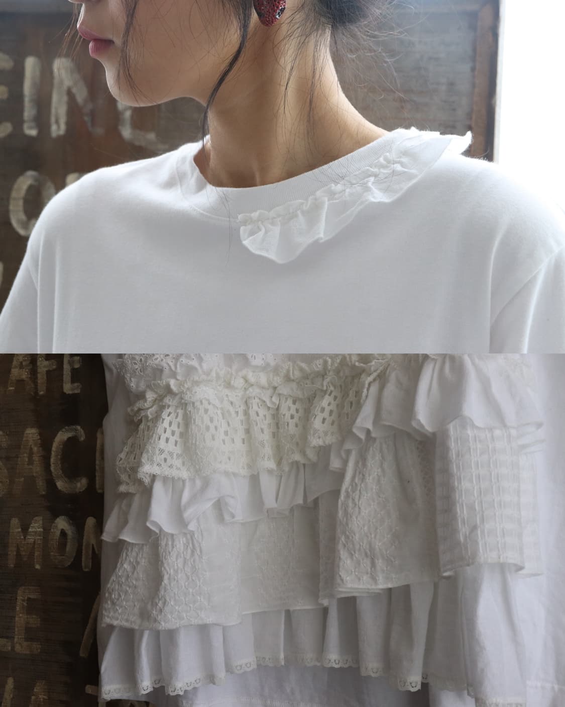 [Beams Boy] Tori-To Lace Frill T-Shirt 상품이미지10